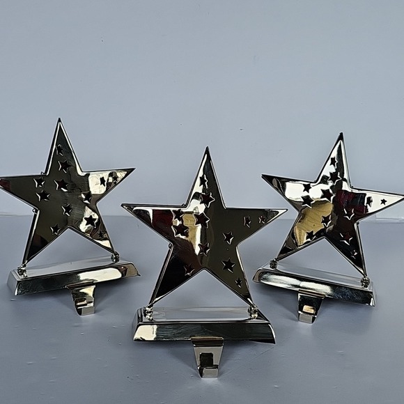 Star Christmas Stocking Holder Hanger Silver Metal‎...
